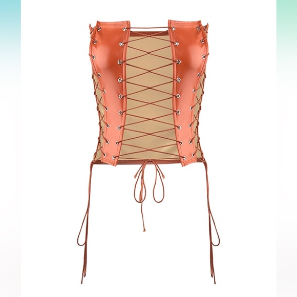 Cape Clique Sexy Adjustable Spaghetti PU Lace Up Front Tube Top Cutout Cami Tank - Picture 2 of 8